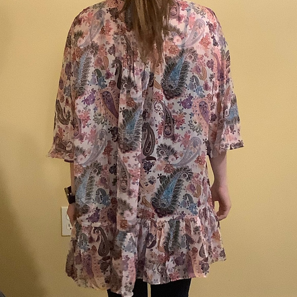 New American Eagle Ruffle Patterned Kimono XS/S Boho - Picture 3 of 7